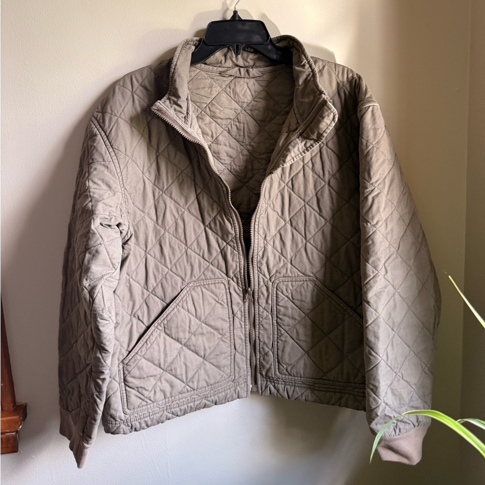 Quilted Bomber Barn Jacket in Mushroom Brown - Women's Casual Layer